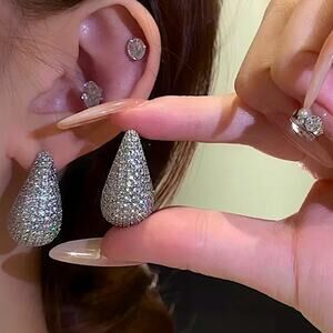 Silver Zircon Water Drop Earrings Luxury Exquisite Tear White Gold Plated G…